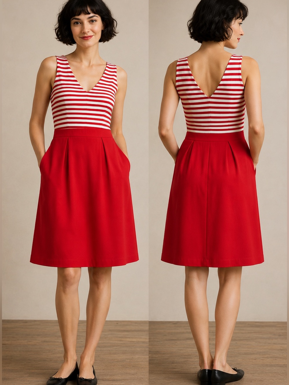 Boden Red White Striped Fit Flare Dress Preppy Nautical Knee Length Size 10R